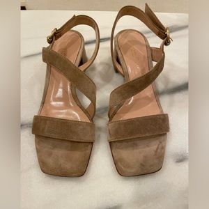 Gianvito Rossi 45mm Asymmetrical Suede City Sandals Size 37.5/ 7.5